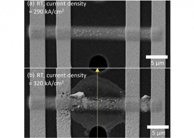 Ion-beam deposited platinum as electrical contacting material in operando electron microscopy experiments at elevated temperatures